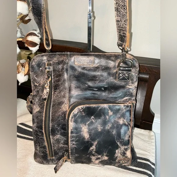 NWOT Bed Stu Leather Aiken 2 Way Crossbody Bag Black Rustic Retail $265 - Picture 3 of 13